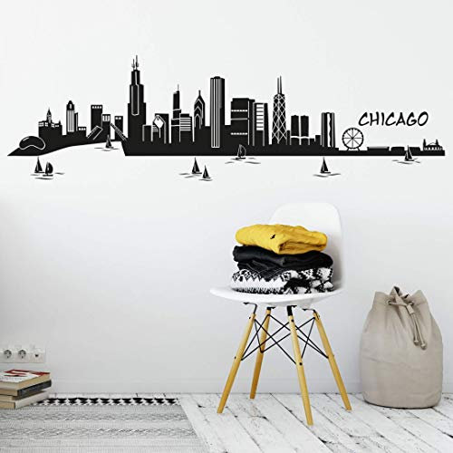 selbstklebendes Wandtattoo Chicago Skyline Wandsticker selbstklebend Fussball Fanartikel XXL Wandposter 120cm