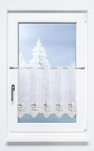 Plauener Spitze Scheibengardine Dorfkirche im Winter (Bx H) 82cm * 49cm Braun/terrabraun