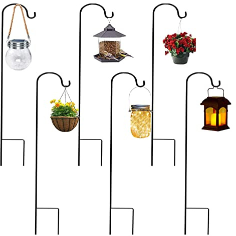 XRR Garden Schäferhaken, 6 Stück 120cm Metall-Gartenstecker Heavy Duty Rust Resistant Shepherds Crooks gartenstecker für Vogelhäuschen, Pflanzenkörben, Laternen, Hochzeitsdekoration (Schwarz)