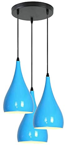 LEDSone 3 Head Ceiling Pendant Light, Modern Blue Metal Tear Drop Ceiling Hanging Pendant Light Shade Cluster Light Fitting Fixture E27 Lighting for Living Room, Bedroom, Dining Room, Hallways