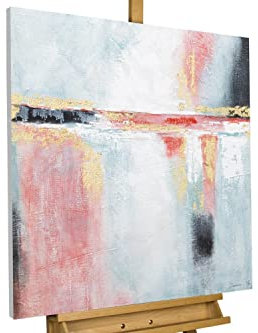 KunstLoft Leinwandbild | 100% HANDGEMALT | 80x80cm | Gemälde 'Positive Vibes' | Abstrakt | Rosa | Wandbild Wohnzimmer