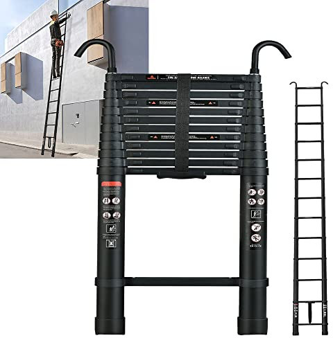 Multifunktions-Teleskopleiter 5 m Aluminium-Teleskop-Teleskopleiter mit Haken, kompakte Lange gerade Leiter zum Klettern bei der Heimarbeit, maximales Gewicht 150 kg/330 lbs