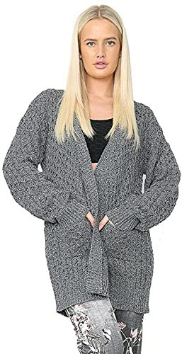 Crazy Girls Womens Crochet Knitted Boyfriend Cardigan, Marl Black, XXL (UK 20-22)