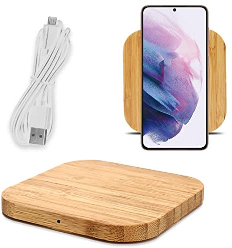 QI Wireless Schnell Ladegerät 15W kompatibel mit Samsung Galaxy S25 S24 S23 S22 S21 S20 Plus Ultra FE Ladestation Kabellos Bambus Induktives Laden Induktionsladegerät aus Echtholz, Modell:Quadrat