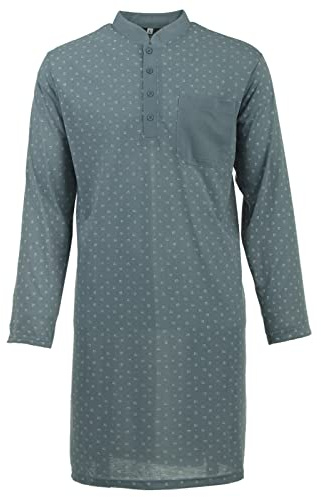 Herren Nachthemd 1/1 Arm Druck mit Brusttasche Knopfleiste Langarm Schlafshirt