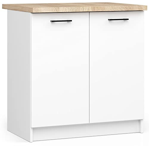 3E 3xE living.com Küchenmöbel EDERSEN, Unterschrank mit 2 Tür mit Küchenarbeitsplatte in weiß & Sonoma (B:80cm H:85cm T:46cm) mehr Teile zum Auswahl
