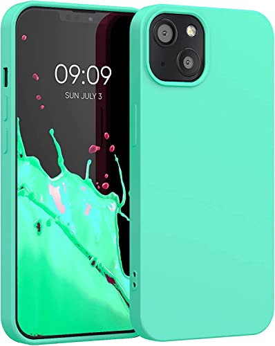 Captor Coque de téléphone colorée en silicone liquide pour Apple iPhone 14 6.1'' protection de haute qualité, bord relevé pour écran et appareil photo fin, souple avec microfibre intérieure (vert eau)