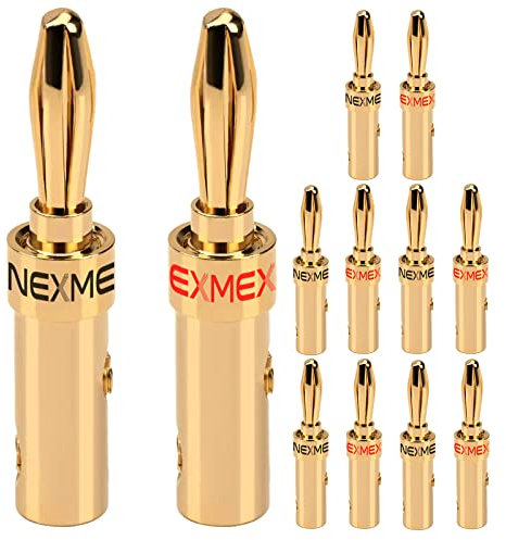 NEXMEX Bananenstecker für Lautsprecherkabel - 12 Stück Steckverbinder als Set - Stecker 24K vergoldet - für HiFi Receiver