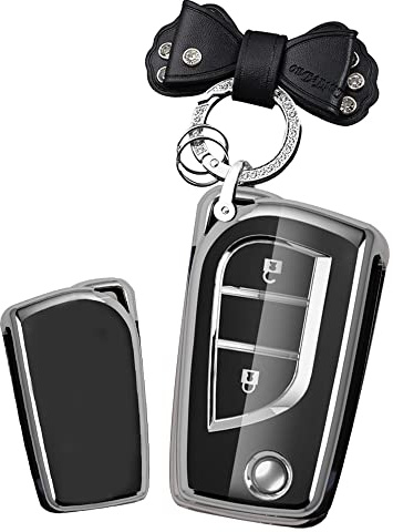 HIBEYO Klappschlüssel Autoschlüssel hülle passt für Toyota Schlüsselhülle Schutzhülle für Toyota Yaris Aygo für Peugeot 108 für Citroen C1 Fernschlüssel Flip Schlüssel Tasche 2Tasten-Schwarz