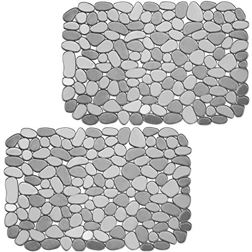 2 Pack Kitchen Sink Mat Pebble Sink Mats for Stainless Steel Sink, PVC Eco-friendly Sink Protector for Bottom of Kitchen Sink, Porcelain, Dishes and Glassware, Fast Draining, 15.8 x 11.8 In (Gray)