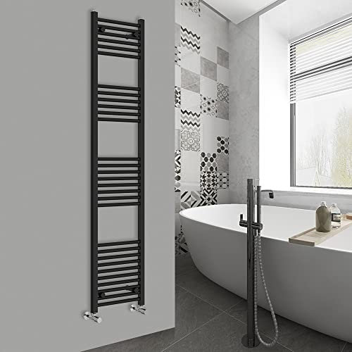 Warmehaus Modern Bathroom Heated Towel Rail Ladder Radiator 1800x400mm Straight for Bathroom Kitchen Black