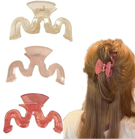 IOSPKKIO® 3 Stück Haarklammern, Wellenförmige Haarspange,Neue Frisur erstellen,rutschfeste Befestigung,Anti-Scatter, für Frauen/Mädchen, für langes/kurzes Haar(hell und transparent)