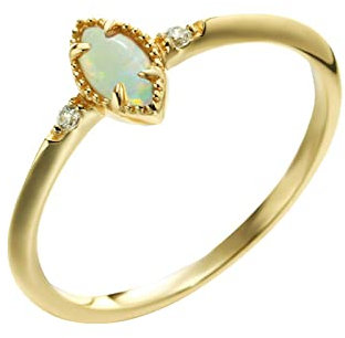 KnBoB Ring 585 Gold Damen, 4 Klaue Weiß Marquise Opal Ringe Trauringe Größe 65 (20.7)