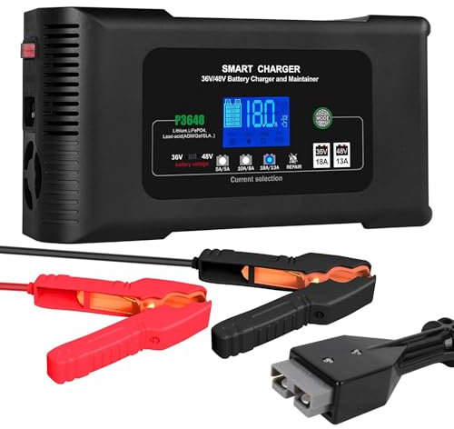Golf Cart Battery Charger, 36 Volt 18 AMP/48 Volt 13 Amp Car Charger for EZGO Marathon Golf Carts with Anderson SB-50 Style Plug, Lithium, LiFePO4, Lead-Acid AGM/Gel/SLA Smart Charger