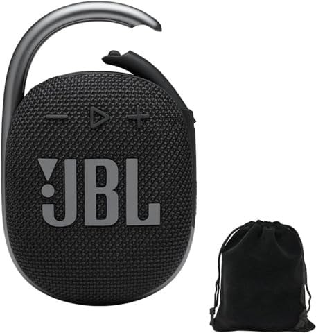 JBL Clip 4 Portable Bluetooth Speaker Bundle with Deluxe CCI Protective Carrying Pouch (Black)