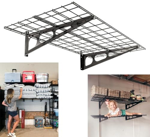 ZREBZYR Garage Wandregal, Schwerlastregal, Kellerregal, Lagerregal, Regal mit Stahlgestell, SCHWARZ-60X120CM