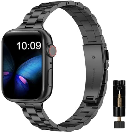 MaEiol Cinturino Metallo per Apple Watch 41mm 40mm 38mm / Series 10 42mm per Uomini Donne, Cinturino in Acciaio Inossidabile Sottile per Apple Watch SE/Serie 10 9 8 7 6 5 4 3 2 1, Nero