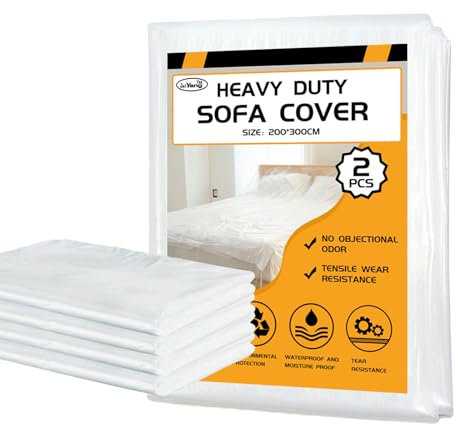JeiYangYaa Sofa Cover 3 Seater, 2PC Transparent Sofa Dust Cover,Plastic Sofa Cover,Extra-Thick Pet-Proof Dust Covers- Multi-functional Dust Cover Waterproof 300x200cm