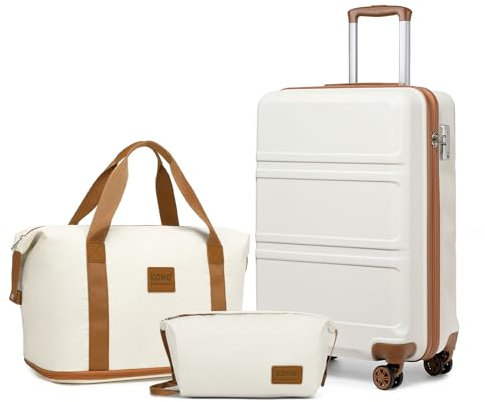 Kono Suitcase 20-Inch Set Luggage for Travel Hard Shell Carry On Hand Suitcase with 4 Wheels Spinner and TSA Lock Includes Travel Duffels Bag & Toiletry Bag (Cream White)