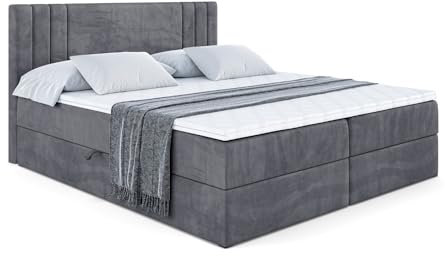 ALTDECOR Boxspringbett mit Matratze und Lattenrost, Boxbett, Topper, Polsterbett mit Bettkasten, Bett mit Stauraum H3-Matratze, Doppelbett, Springboxbett - IDRIKO - 120x200 - Dunkelgrau Samt
