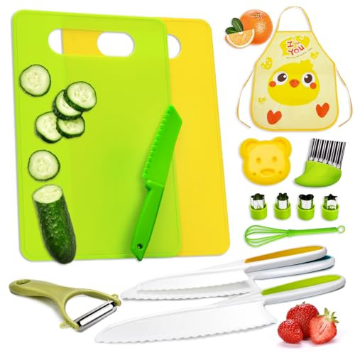 AIXMEET Set de Cuchillos de Cocina para Niños de,Cuchillo Niños Montessori,Cuchillos de Seguridad de Madera Seguros para Niños para Cortar Pasteles de Frutas y Verduras (AIXMEET-15 set 015)