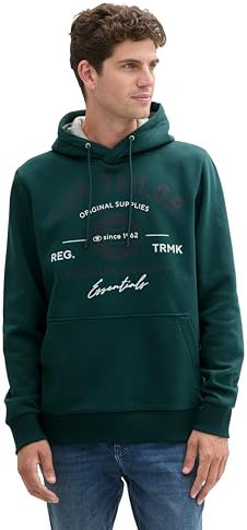 TOM TAILOR Herren Hoodie Sweatshirt mit Logo-Print, 10834 - Deep Green Lake, M