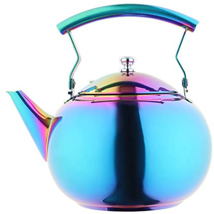 Onlycooker Rainbow Tea Pot with Infuser for Loose Leaf 2 Liter Tea Kettle Stainless Steel Colorful Coffee Pot 8 Cup Stovetop Induction Stove Top Teapot Strainer for Hot Water Multicolor 2.0 QT