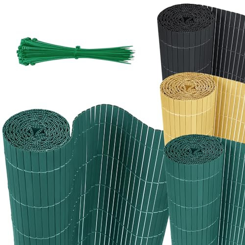 JOIEYOU Sichtschutzmatte PVC Sichtschutzzaun Sichtschutz, Balkonverkleidung Sichtschutz mit Kabelbindern Privatsphäre PVC Zaun Windschutz Blickdicht(90x300cm,Grün)