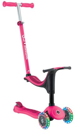 Globber - GO•UP Sporty Lights - Trottinette évolutive 3 Roues avec siège, pour Les Enfants de 15 Mois à 6 Ans, Rose