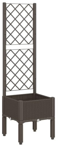 vidaXL Jardinière avec Treillis, Lit Surélevé de Jardin, Pot de Fleurs, Bac à Plantes, Boîte de Plantation Patio Terrasse Extérieur, Marron PP