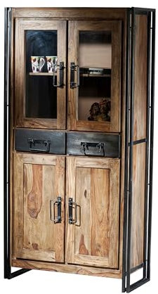 Dynamic24 Vitrine Panama Akazie Wohnzimmerschrank Schrank Vitrinenschrank Anrichte