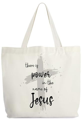 Faith Canvas-Tragetasche für Frauen, There Is Power In The Name Of Jesus, Bibelvers, religiöse Geschenktasche, Bibliotheksbuchtasche, Schultertasche, christliches Geschenk für Frauen, Freunde,