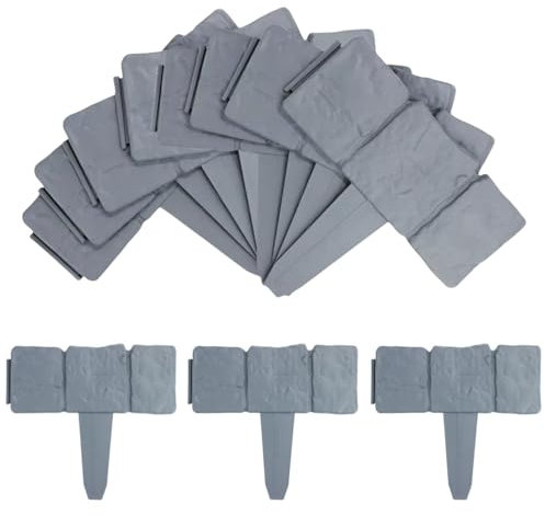 10M Hammer in Lawn Edging Edge | Grey Stone Effect Garden Fence Panels | Plant Bordering | Cobblestone Garden Border | Flower Bed & Grass | 40 Pieces