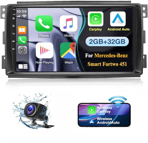 2G+32G Autoradio für Benz Smart Fortwo 451 2005-2010 mit Navi Carplay Android Auto,Android 13 Autoradio mit 9 Zoll Bildschirm,Bluetooth Mirror Link WiFi FM/RDS HiFi+Rückfahrkamera