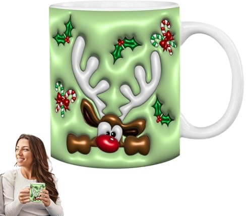 Weihnachtsmann Rentier Tasse | Keramik Weihnachtstassen 3D Santa Mug | Weihnachtszubehör, Feiertagstassen für heißen Kaffee, kalten Tee