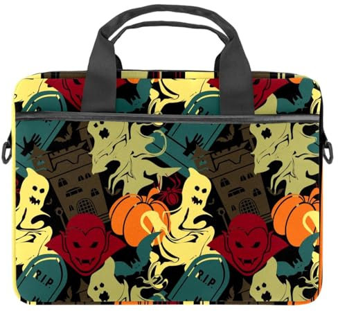 Halloween Fantasma Mostro Laptop, Laptop, Messenger, Borsa Messenger Crossbody Cartella Messenger Sleeve per 13 13.3 14.5 Pollice Laptop Tablet Proteggere Tote Bag Caso, Multi, 11x14.5x1.2in