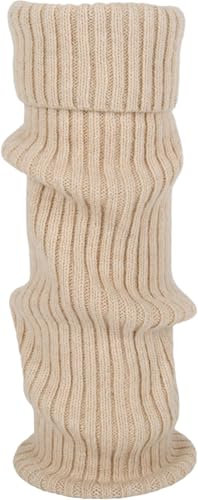 styleBREAKER Damen Beinstulpen mit hohem Wollanteil, extra lange Strickstulpen Winter, Einfarbig, flexibel und warm 08030015, Farbe:Beige