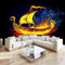 Noir Papier Peint Enfant 400x280 cm Navire en bois avec flamme viking 3D Effet Moderne Salon Chambre Chambre Décoration Murale Tableaux Muraux Tapisserie Adolescents GarçOns Filles