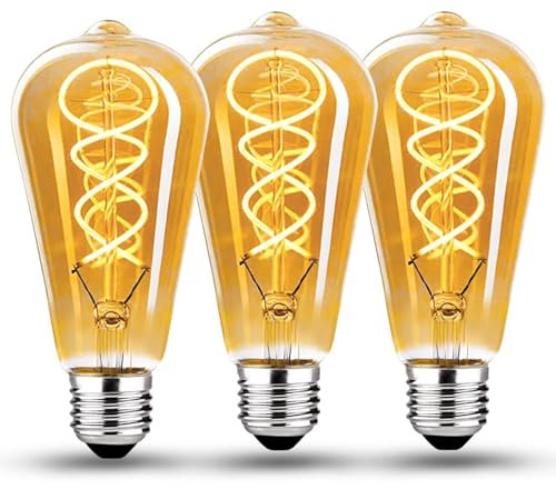 Edison Vintage Glühbirne E27, E27 LED Vintage Dimmbar 6W Retro Glühbirne LED Filament Lampe Warmweiß Ideal für Nostalgie und Retro Beleuchtung im Haus Café,Bernstein Glas- 3 Stück (ST64)