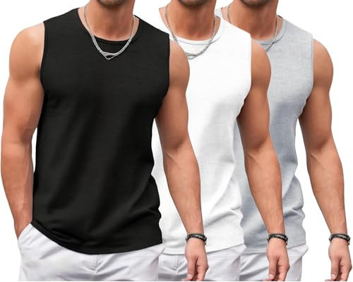 PINSPARK 3er Pack Herren Tanktop Ärmelloses Muskelshirt Atmungsaktiv Trainingshirt Fitness Funktionsshirt für Männer Running Laufshirt Leicht Sportshirt Schwarz/Hellgrau/Weiß XXL