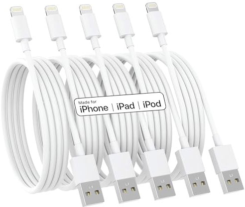 iPhone Charger Cable, 5 Pack 1M MFi Certified Lightning to USB Cable Lead 3 Foot, 2.4A Fast Charging Cord for iPhone 15 14 13 12 11 Pro Max XS XR X 8 7 6 Plus 5 SE, iPad and iPod, AirPods and More