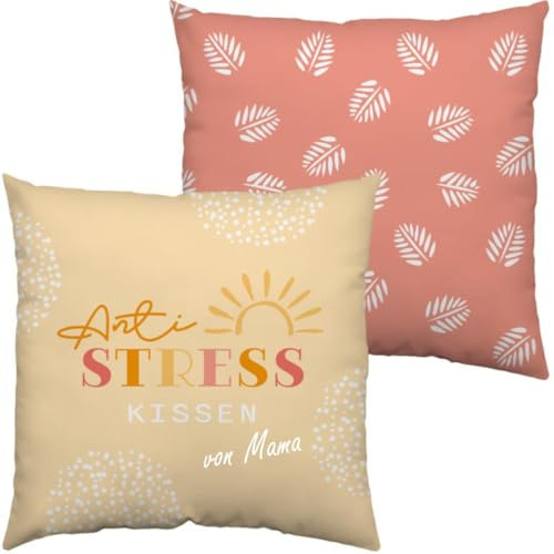 minimutz Kissen mit Spruch 'Anti-Stress Kissen von...' - Personalisiert mit Name - Dekokissen 40x40 cm gelb - Geschenk lustig für Männer Frauen