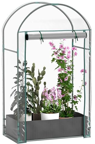 Outsunny Serra da Balcone per Orto con Porta a Cerniera Avvolgibile e Sacco per Piante, Serra da Giardino in Acciaio e Plastica, per Piante, Fiori e Verdure, 89x50x152 cm, Trasparente