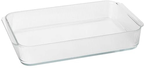 Stelton Pilastro geriffelte Ofenfeste Glasschale - Auflaufform für Lasagne, Gratin, Gebäck - Transparent - Spülmaschinenfest - L 40.8 cm