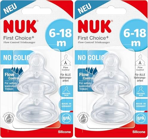 Tétine NUK First Choice+ Flow Control pour biberons | 6-18 Mois |Valve Anti-Colique | Sans BPA | 2 pièces (Lot de 2)