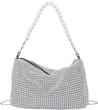 Vimmvid Damen Glitzer Tasche, Umhängetasche Silber Clutch Silber Clutch mit Abnehmbarer Kette Umhängetasche Kleine Tasche für Abend Prom Hochzeit Party Bankett