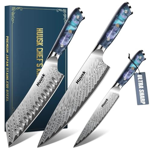 Huusk Japanese Knife Set 3 PCS - Stainless Chef Knife Set with Sheath