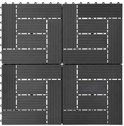 Snsowed Terrassenfliesen 11 Stück, Balkonbodenbeläge Wetterfest, Terrassendielen, Terrassenplatten, Balkonboden, Bodenfliesen Im Außenbereich, WPC 30 x 30 cm 1 qm Schwarz