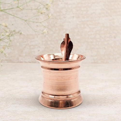 AURA MART Indian Traditional Handcraft Copper panchapatra Set Panchapatra with Spoon use for ganga jal, Pooja, Temple, and panchapatra use for Diwali Festival/Golden Color panchapatra (Size - 7.5cm)