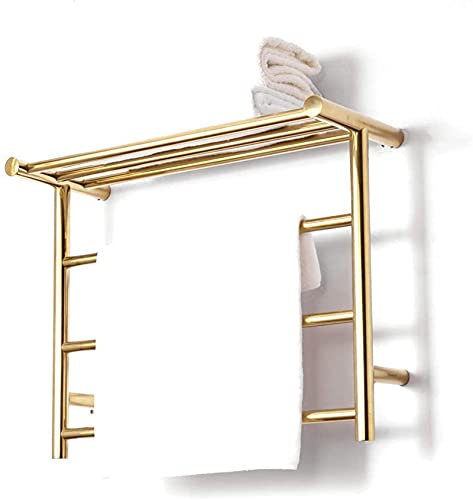 ZHANGXABN Heated Towel Rail Rails Towel Warmer, 304 Stainless Steel Heated Towel Rail Radiator Wall-Mounted Electric Towel Rack with Shelf for Bathroom, Gold, 3 Bars (Size : Plug in)